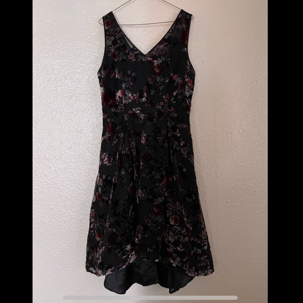 Printed High to Low Fit and Flare Dress with Tulle Bottom